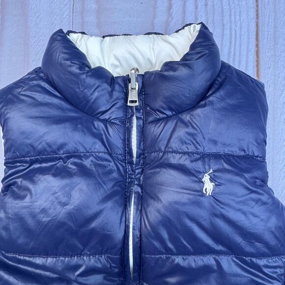 Polo Ralph Lauren Girls Size 5 Reversible Puffer Duck‎ Down Vest White Navy - Picture 5 of 9
